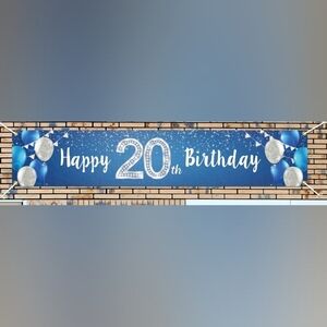 Blue and Silver 20th Birthday Banner